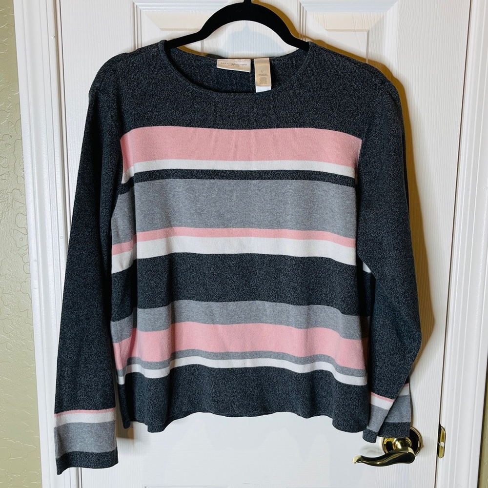 Liz Claiborne Pink and Gray Striped Knit Top
